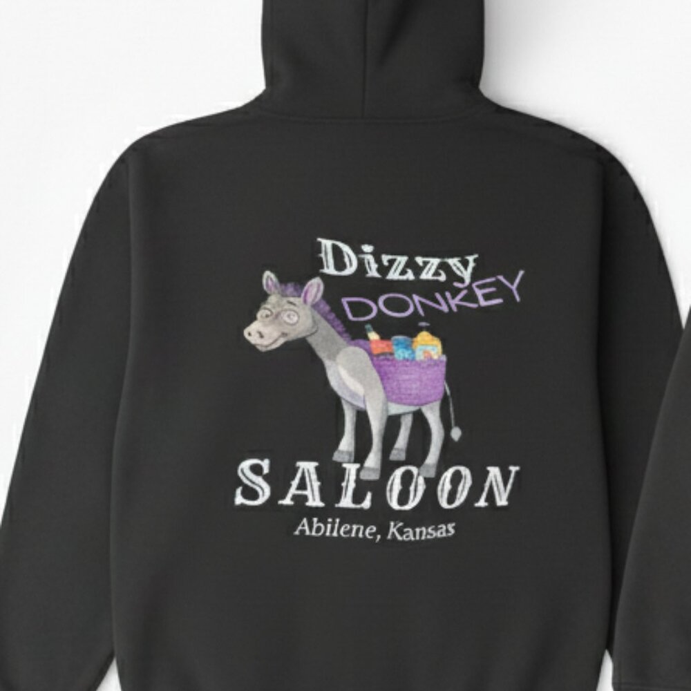 Dizzy Donkey Saloon Hoodie – Abilene Kansas Funny Bar Sweatshirt, Western Humor
